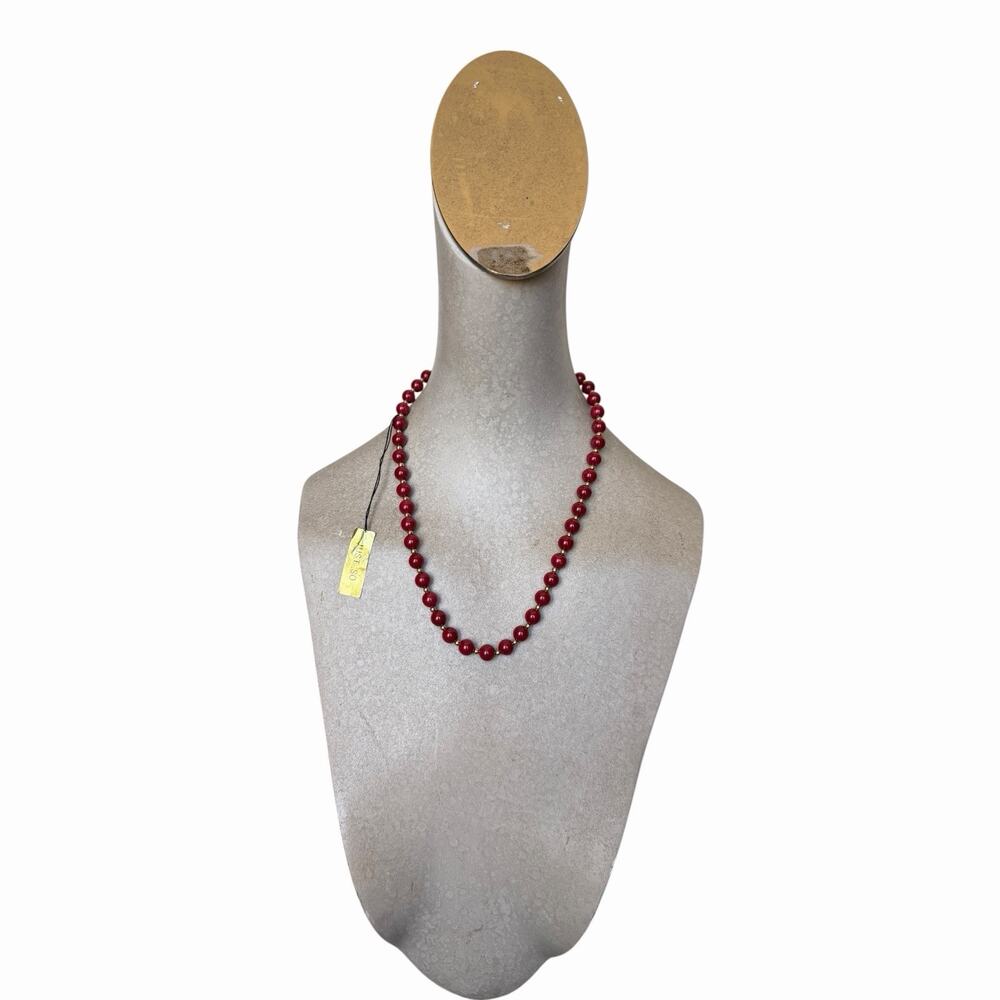 Vintage Red Beaded Necklace Retro Costume Jewelry Cranberry Red Beads